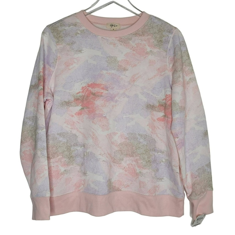 Style & Co Crew Neck Sweatshirt XSP Pink Long Sleeve Pullover Petite Casual